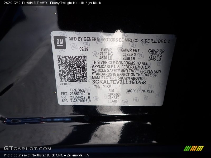 Ebony Twilight Metallic / Jet Black 2020 GMC Terrain SLE AWD
