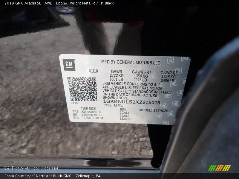 Ebony Twilight Metallic / Jet Black 2019 GMC Acadia SLT AWD