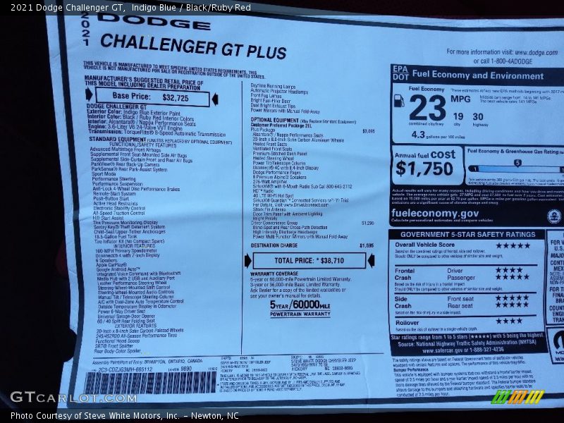  2021 Challenger GT Window Sticker