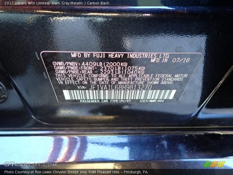 Dark Gray Metallic / Carbon Black 2017 Subaru WRX Limited