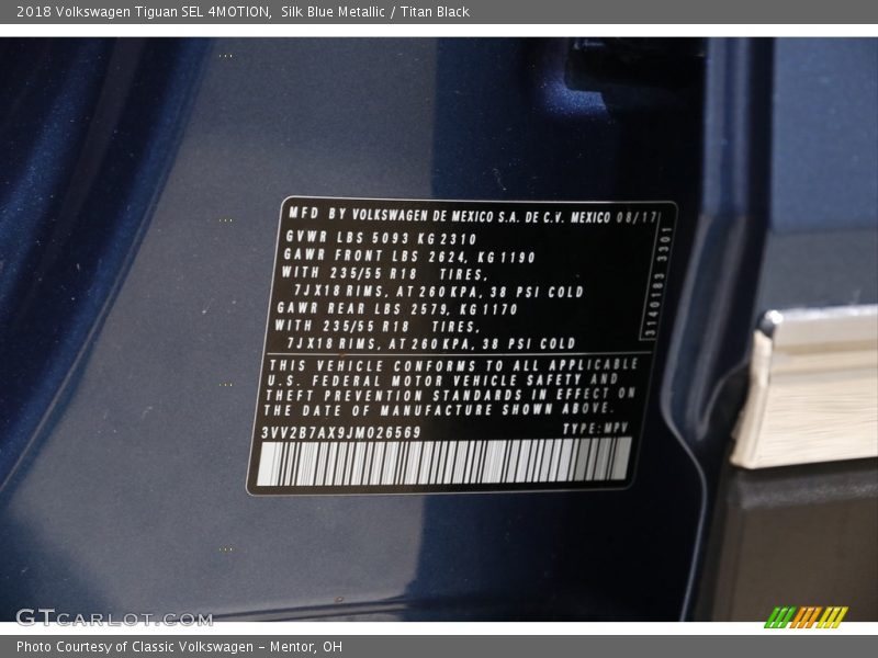 Silk Blue Metallic / Titan Black 2018 Volkswagen Tiguan SEL 4MOTION