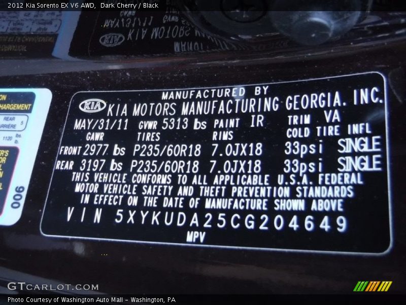 Dark Cherry / Black 2012 Kia Sorento EX V6 AWD