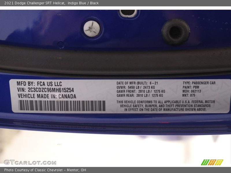 2021 Challenger SRT Hellcat Indigo Blue Color Code PBM
