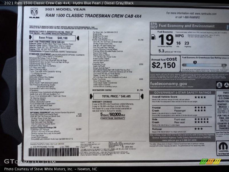 Hydro Blue Pearl / Diesel Gray/Black 2021 Ram 1500 Classic Crew Cab 4x4