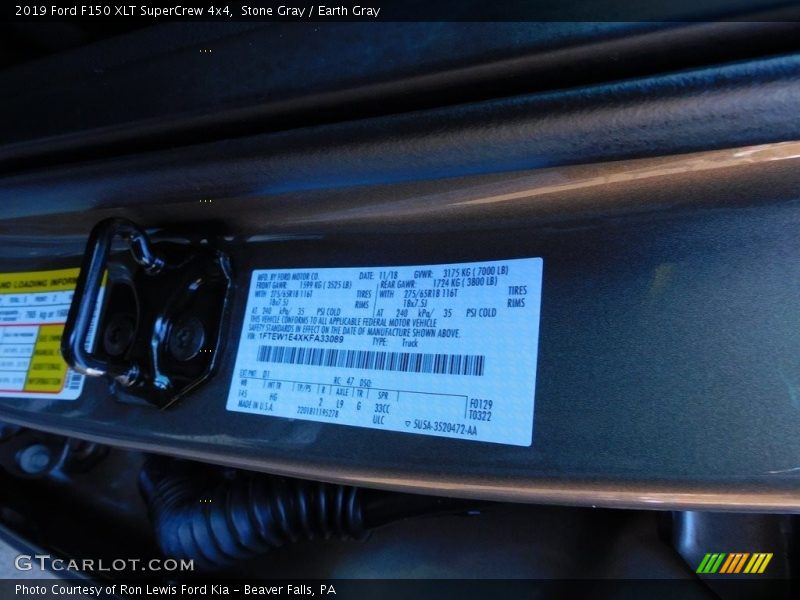 Stone Gray / Earth Gray 2019 Ford F150 XLT SuperCrew 4x4