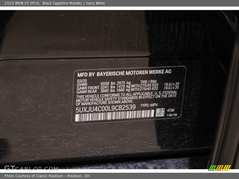 Black Sapphire Metallic / Ivory White 2020 BMW X5 M50i