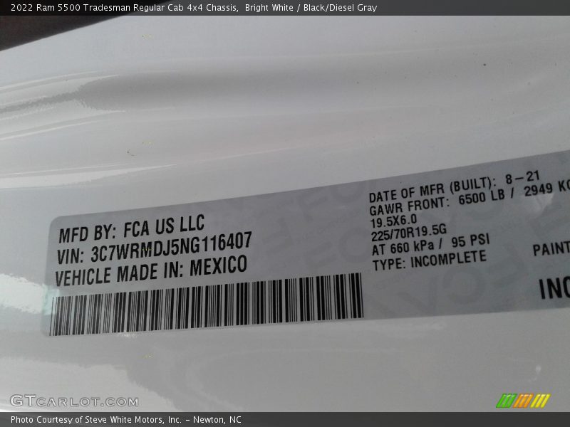 Bright White / Black/Diesel Gray 2022 Ram 5500 Tradesman Regular Cab 4x4 Chassis