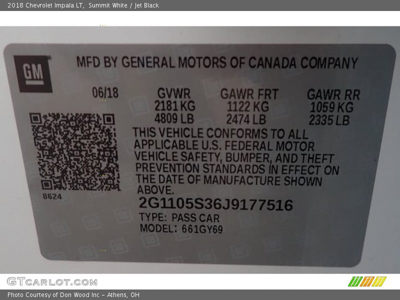 Summit White / Jet Black 2018 Chevrolet Impala LT