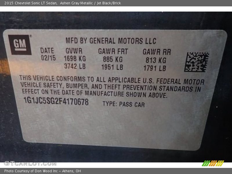 Ashen Gray Metallic / Jet Black/Brick 2015 Chevrolet Sonic LT Sedan