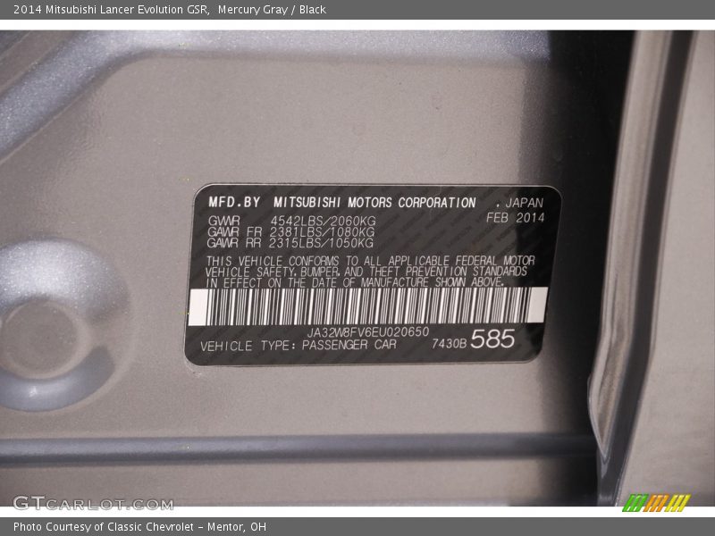 Mercury Gray / Black 2014 Mitsubishi Lancer Evolution GSR