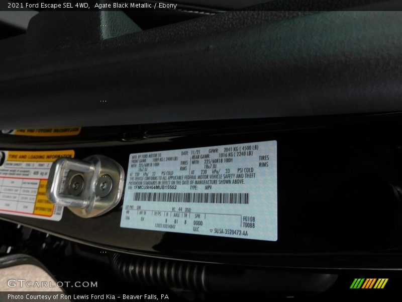 Agate Black Metallic / Ebony 2021 Ford Escape SEL 4WD