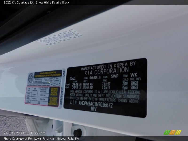 Snow White Pearl / Black 2022 Kia Sportage LX
