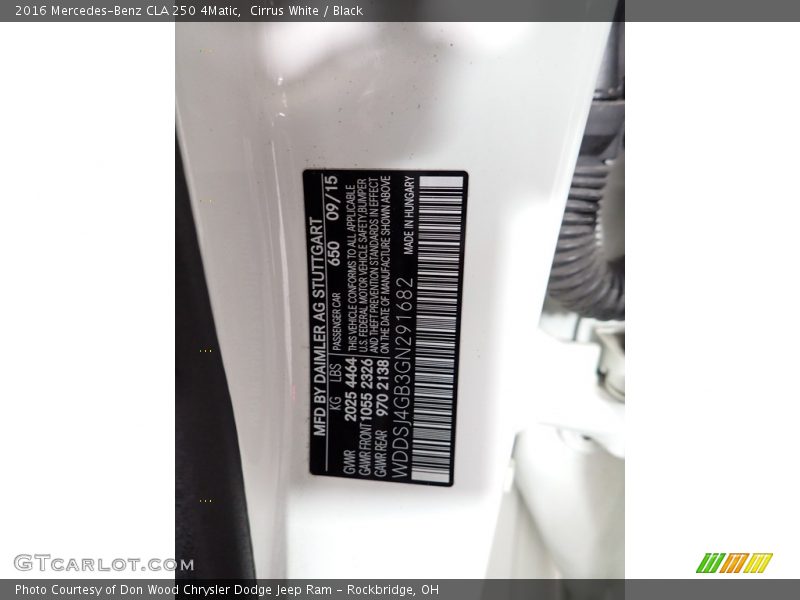 Cirrus White / Black 2016 Mercedes-Benz CLA 250 4Matic