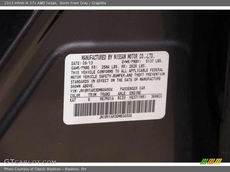 Storm Front Gray / Graphite 2013 Infiniti M 37x AWD Sedan