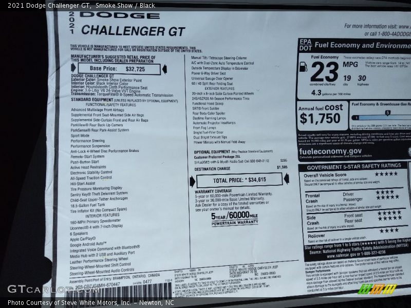 Smoke Show / Black 2021 Dodge Challenger GT