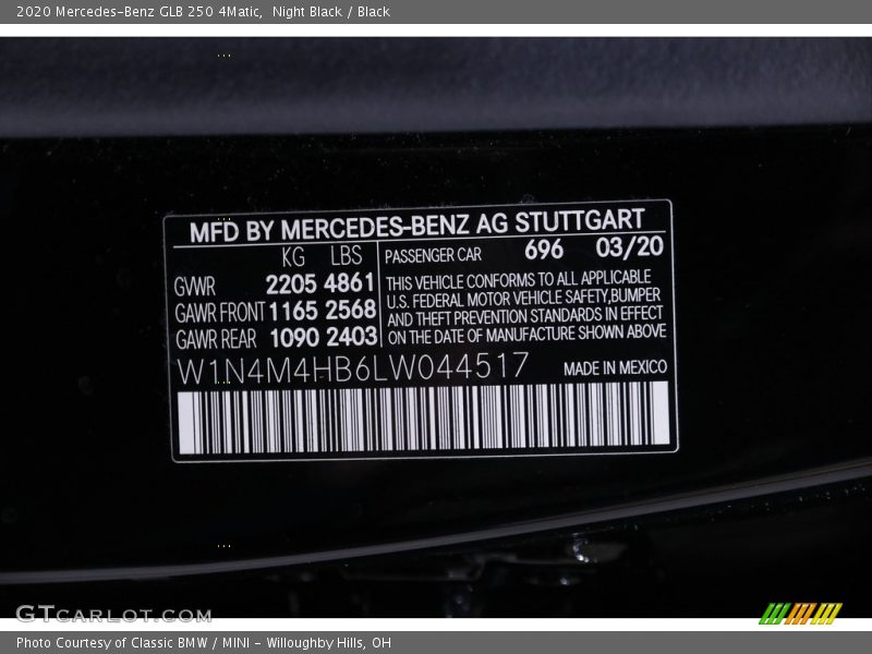 Night Black / Black 2020 Mercedes-Benz GLB 250 4Matic