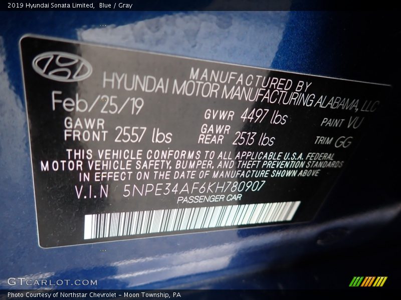 Blue / Gray 2019 Hyundai Sonata Limited