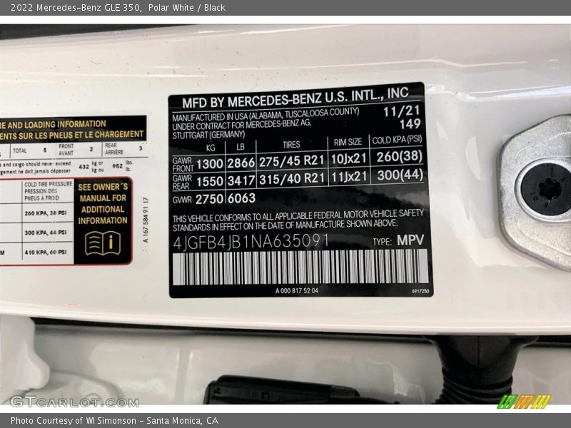 Polar White / Black 2022 Mercedes-Benz GLE 350