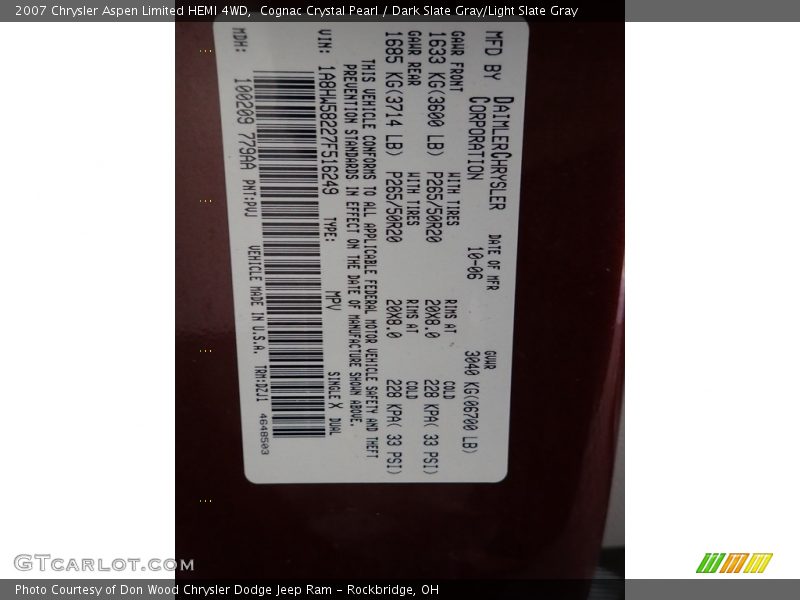 Cognac Crystal Pearl / Dark Slate Gray/Light Slate Gray 2007 Chrysler Aspen Limited HEMI 4WD