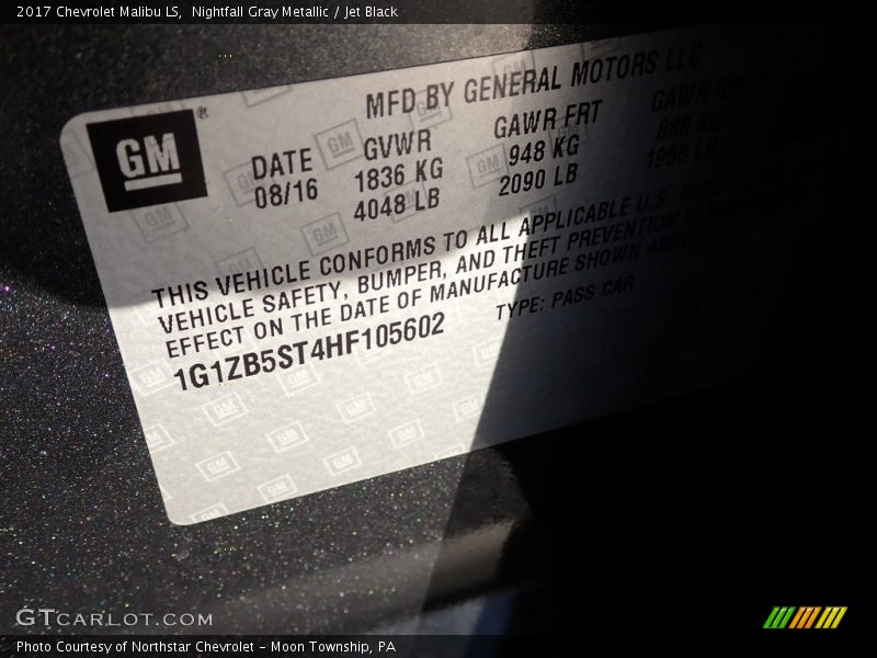 Nightfall Gray Metallic / Jet Black 2017 Chevrolet Malibu LS