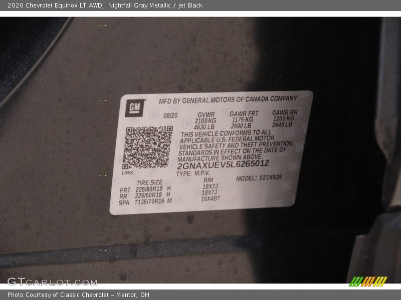 Nightfall Gray Metallic / Jet Black 2020 Chevrolet Equinox LT AWD