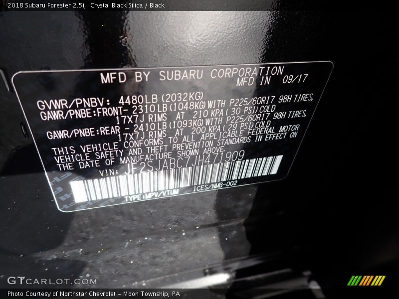 Crystal Black Silica / Black 2018 Subaru Forester 2.5i