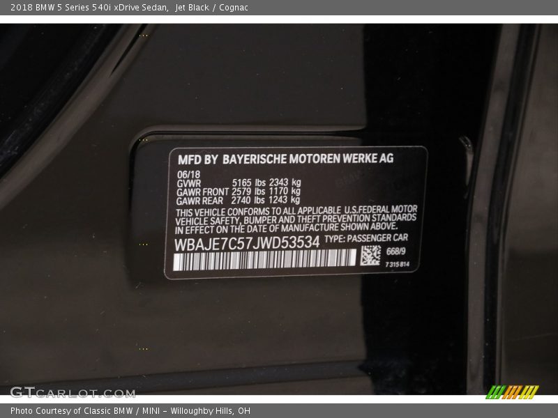 Jet Black / Cognac 2018 BMW 5 Series 540i xDrive Sedan