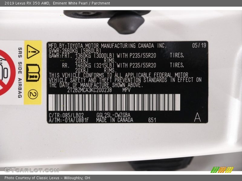 Eminent White Pearl / Parchment 2019 Lexus RX 350 AWD