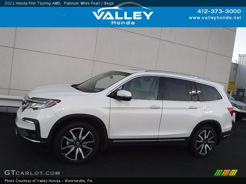Platinum White Pearl / Beige 2021 Honda Pilot Touring AWD