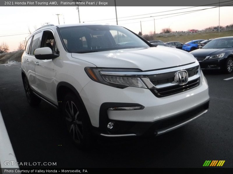 Platinum White Pearl / Beige 2021 Honda Pilot Touring AWD
