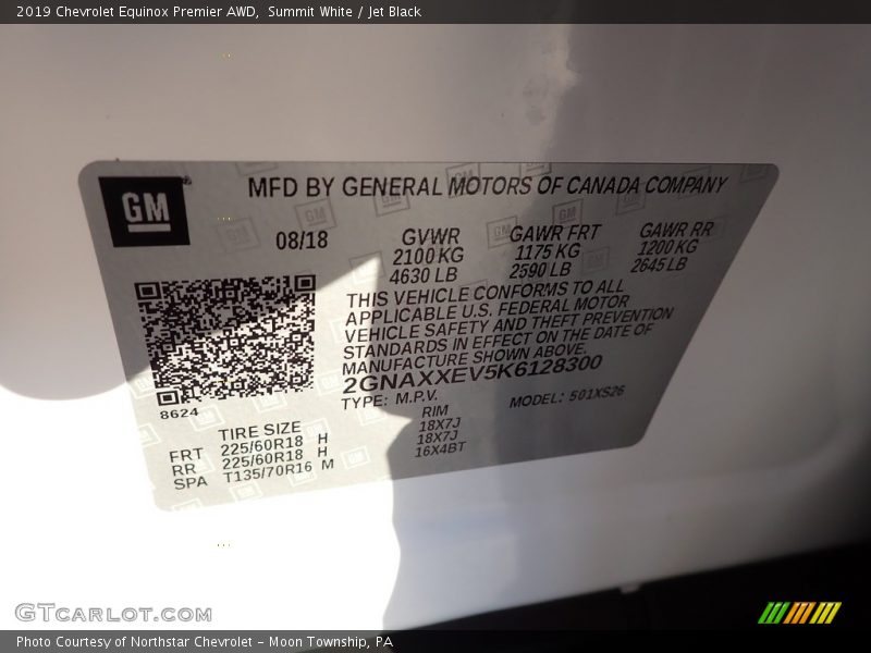 Summit White / Jet Black 2019 Chevrolet Equinox Premier AWD