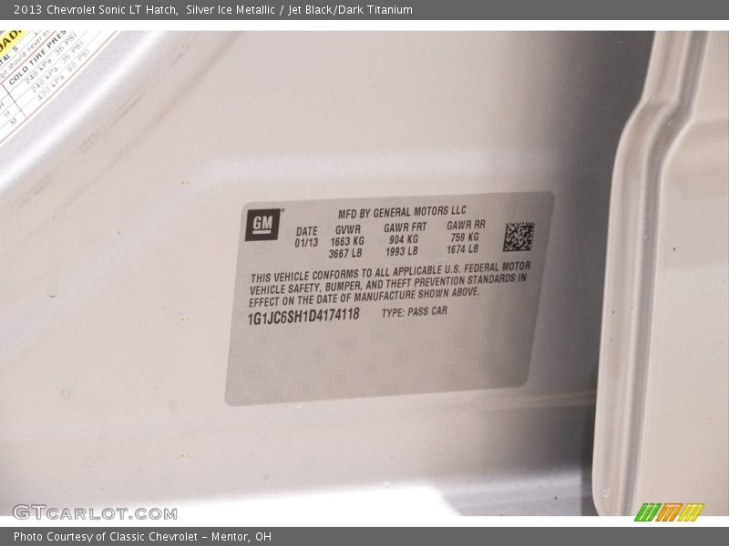 Silver Ice Metallic / Jet Black/Dark Titanium 2013 Chevrolet Sonic LT Hatch