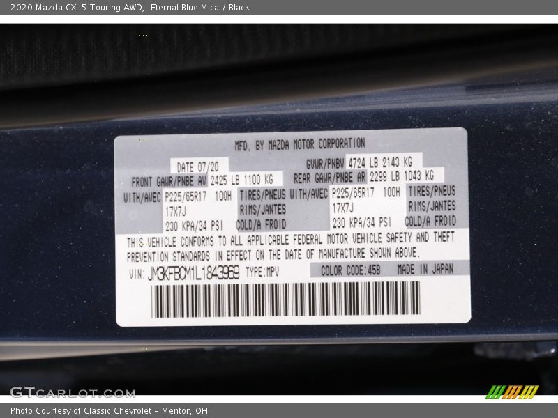 2020 CX-5 Touring AWD Eternal Blue Mica Color Code 45B