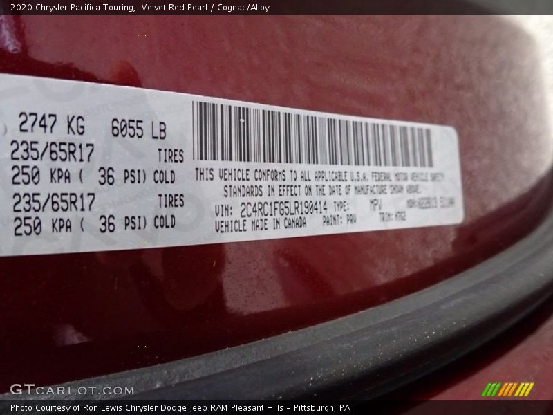 Velvet Red Pearl / Cognac/Alloy 2020 Chrysler Pacifica Touring