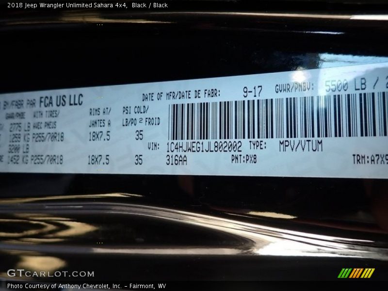 Black / Black 2018 Jeep Wrangler Unlimited Sahara 4x4