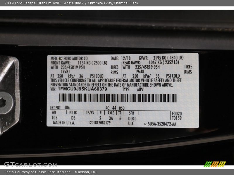 Agate Black / Chromite Gray/Charcoal Black 2019 Ford Escape Titanium 4WD