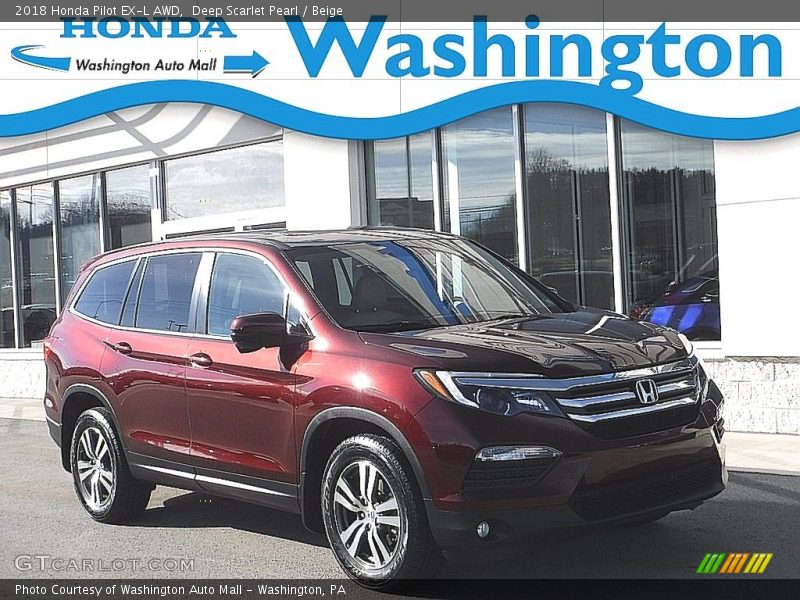 Deep Scarlet Pearl / Beige 2018 Honda Pilot EX-L AWD