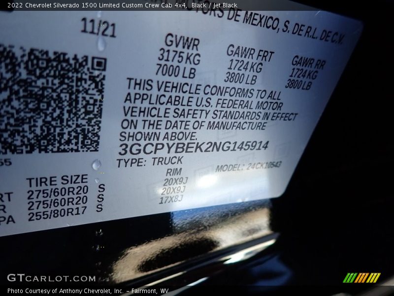 Black / Jet Black 2022 Chevrolet Silverado 1500 Limited Custom Crew Cab 4x4