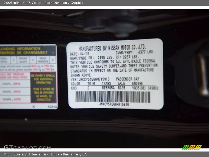 Black Obsidian / Graphite 2006 Infiniti G 35 Coupe