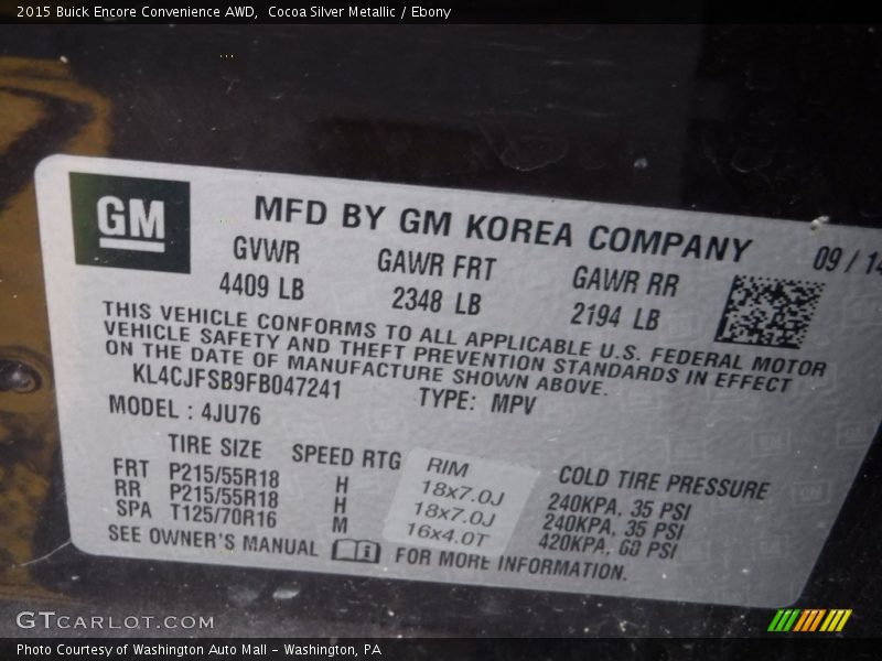 Cocoa Silver Metallic / Ebony 2015 Buick Encore Convenience AWD