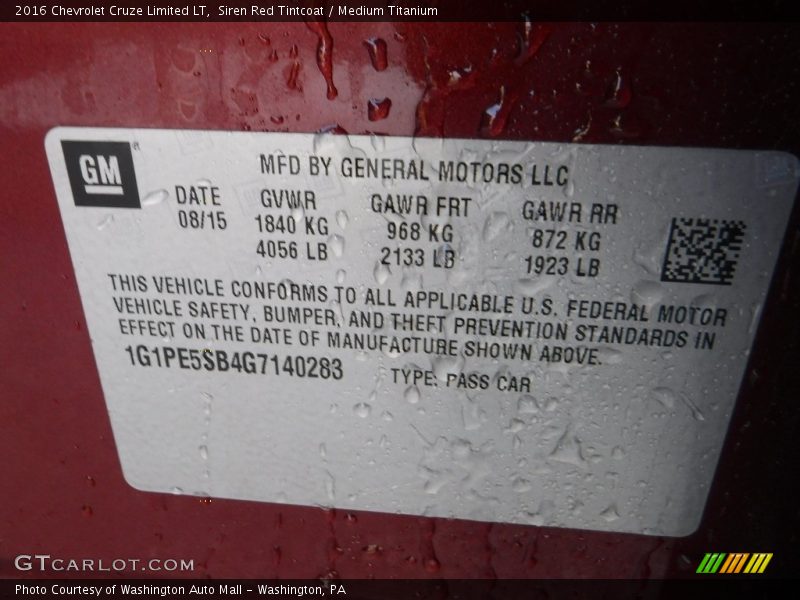 Siren Red Tintcoat / Medium Titanium 2016 Chevrolet Cruze Limited LT