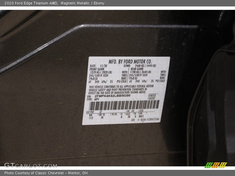 Magnetic Metallic / Ebony 2020 Ford Edge Titanium AWD