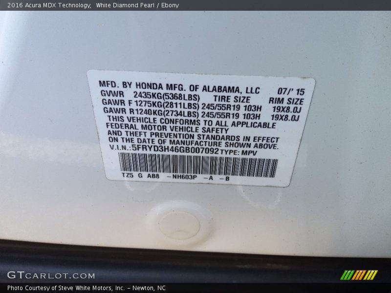 White Diamond Pearl / Ebony 2016 Acura MDX Technology
