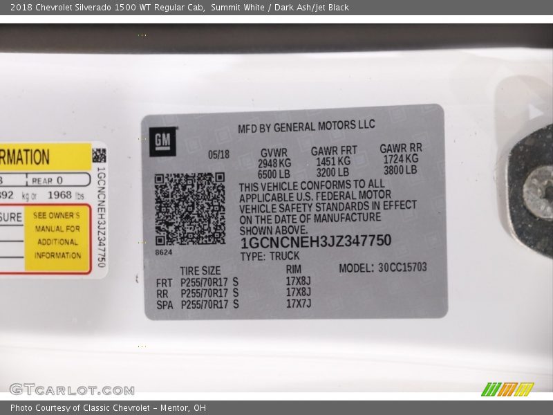 Summit White / Dark Ash/Jet Black 2018 Chevrolet Silverado 1500 WT Regular Cab
