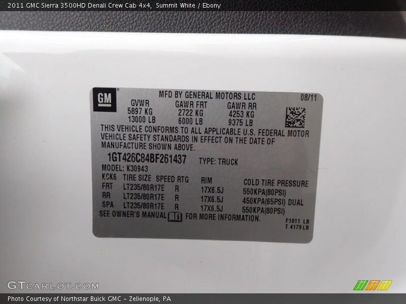 Summit White / Ebony 2011 GMC Sierra 3500HD Denali Crew Cab 4x4