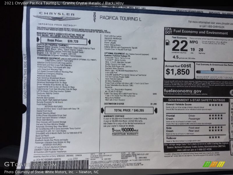 Granite Crystal Metallic / Black/Alloy 2021 Chrysler Pacifica Touring L