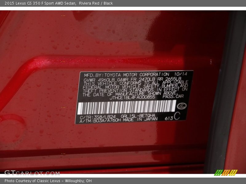 2015 GS 350 F Sport AWD Sedan Riviera Red Color Code 3S8