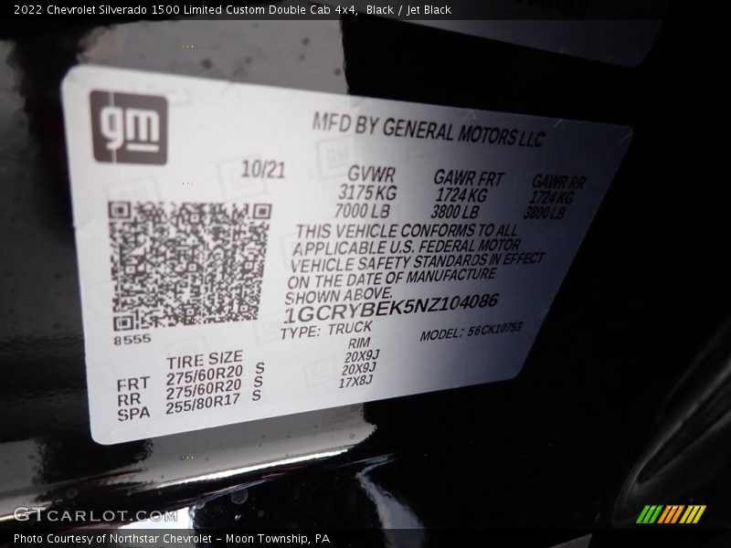 Black / Jet Black 2022 Chevrolet Silverado 1500 Limited Custom Double Cab 4x4