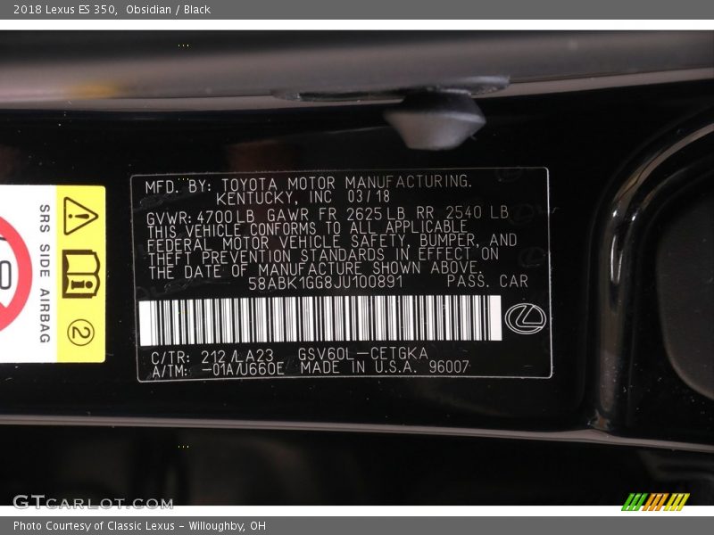 Obsidian / Black 2018 Lexus ES 350