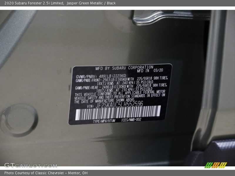 Jasper Green Metallic / Black 2020 Subaru Forester 2.5i Limited